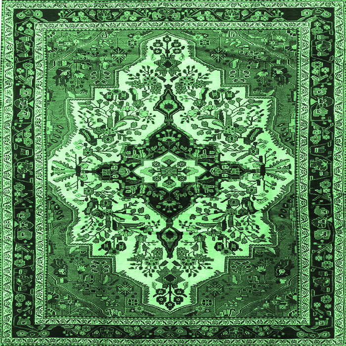 Square Machine Washable Persian Emerald Green Traditional Area Rugs, wshtr1274emgrn