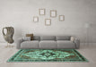 Machine Washable Persian Turquoise Traditional Area Rugs in a Living Room,, wshtr1274turq