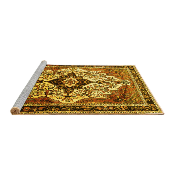 Sideview of Machine Washable Persian Yellow Traditional Rug, wshtr1274yw