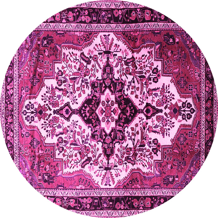 Round Machine Washable Persian Pink Traditional Rug, wshtr1274pnk