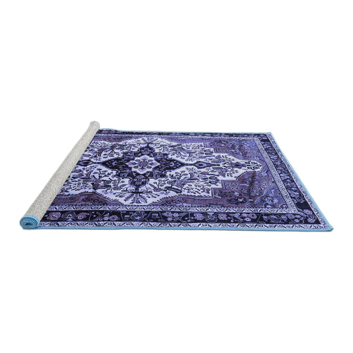 Sideview of Machine Washable Persian Blue Traditional Rug, wshtr1274blu