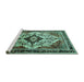 Sideview of Machine Washable Persian Turquoise Traditional Area Rugs, wshtr1274turq