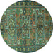 Round Machine Washable Persian Turquoise Traditional Area Rugs, wshtr1275turq