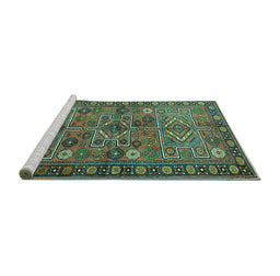 Sideview of Machine Washable Persian Turquoise Traditional Area Rugs, wshtr1275turq