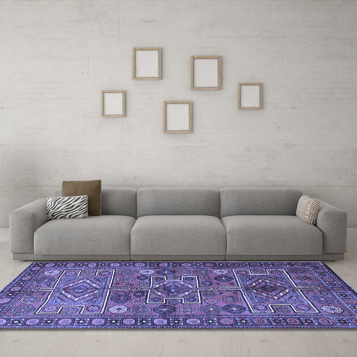 Machine Washable Persian Blue Traditional Rug in a Living Room, wshtr1275blu