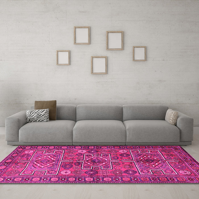 Machine Washable Persian Pink Traditional Rug in a Living Room, wshtr1275pnk