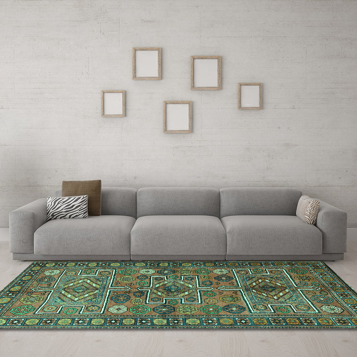 Machine Washable Persian Turquoise Traditional Area Rugs in a Living Room,, wshtr1275turq