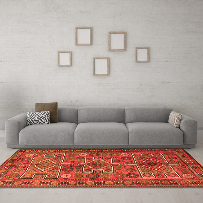 Machine Washable Persian Orange Traditional Area Rugs in a Living Room, wshtr1275org