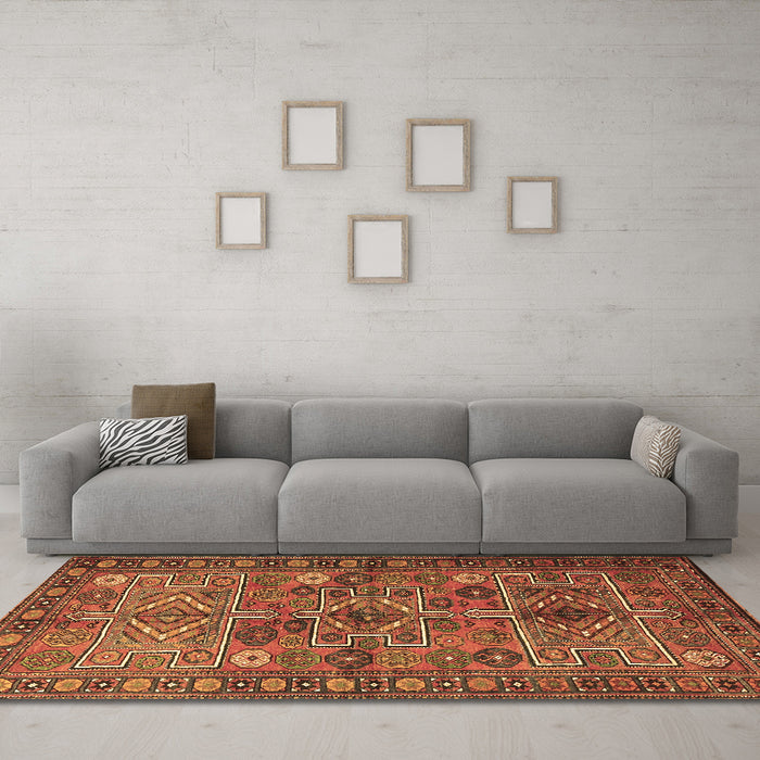 Machine Washable Persian Brown Traditional Rug in a Living Room,, wshtr1275brn