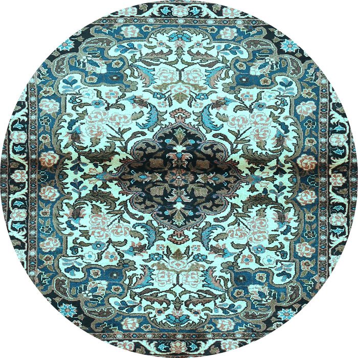 Round Machine Washable Persian Light Blue Traditional Rug, wshtr1276lblu