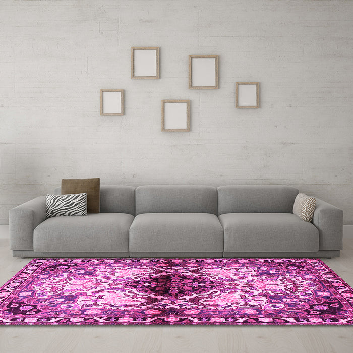 Machine Washable Persian Pink Traditional Rug in a Living Room, wshtr1276pnk