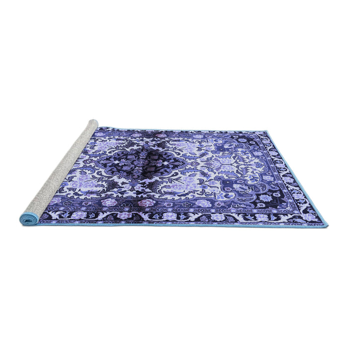Sideview of Machine Washable Persian Blue Traditional Rug, wshtr1276blu