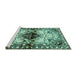 Sideview of Machine Washable Persian Turquoise Traditional Area Rugs, wshtr1276turq