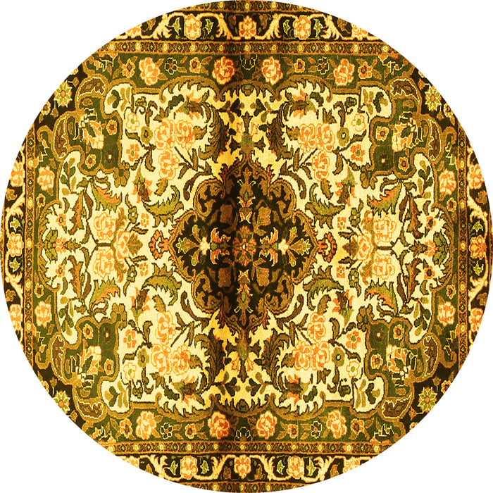 Round Persian Yellow Traditional Rug, tr1276yw