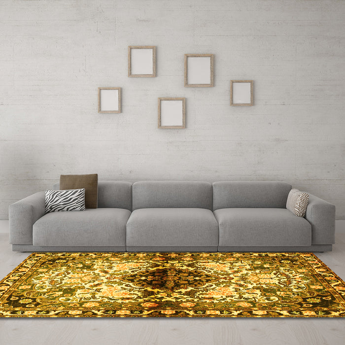 Machine Washable Persian Yellow Traditional Rug in a Living Room, wshtr1276yw