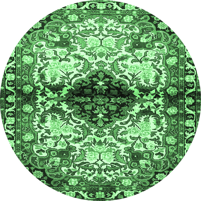 Round Machine Washable Persian Emerald Green Traditional Area Rugs, wshtr1276emgrn
