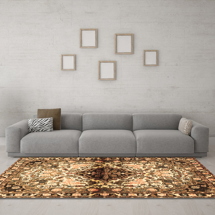 Machine Washable Persian Brown Traditional Rug in a Living Room,, wshtr1276brn