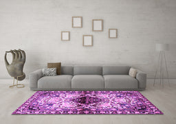 Machine Washable Persian Purple Traditional Area Rugs in a Living Room, wshtr1276pur