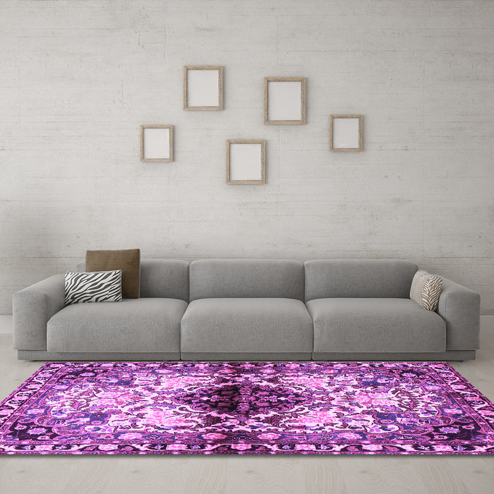 Machine Washable Persian Purple Traditional Area Rugs in a Living Room, wshtr1276pur