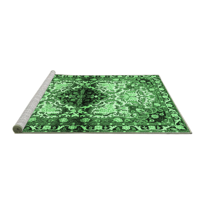 Sideview of Machine Washable Persian Emerald Green Traditional Area Rugs, wshtr1276emgrn