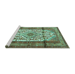 Sideview of Machine Washable Persian Turquoise Traditional Area Rugs, wshtr1277turq