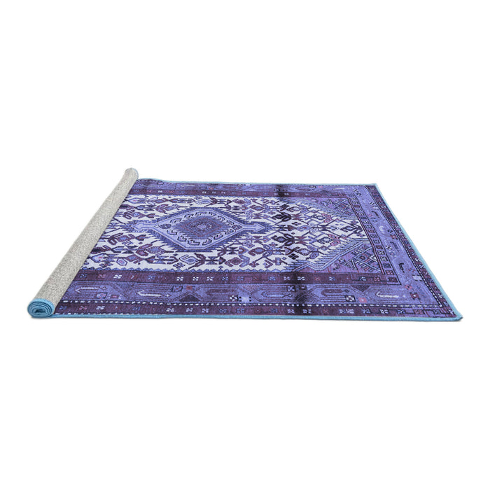 Sideview of Machine Washable Persian Blue Traditional Rug, wshtr1277blu