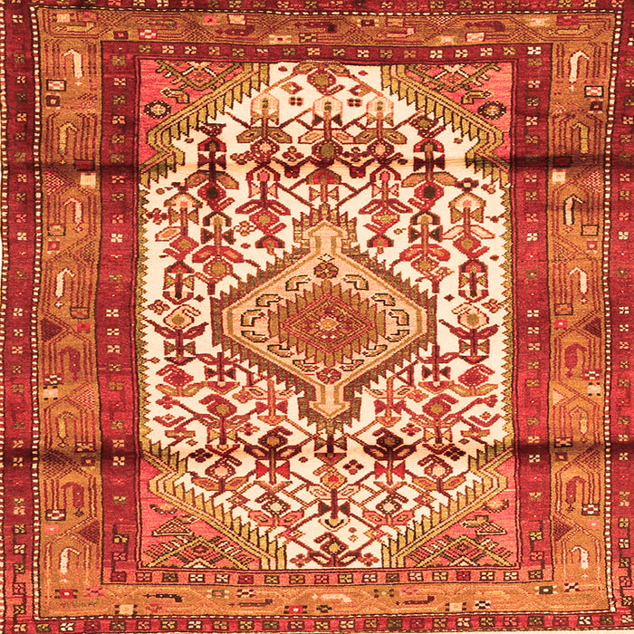 Round Machine Washable Persian Orange Traditional Area Rugs, wshtr1277org
