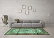 Machine Washable Persian Turquoise Traditional Area Rugs in a Living Room,, wshtr1277turq