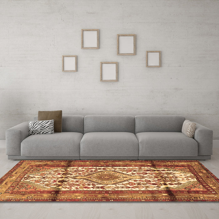 Machine Washable Persian Brown Traditional Rug in a Living Room,, wshtr1277brn