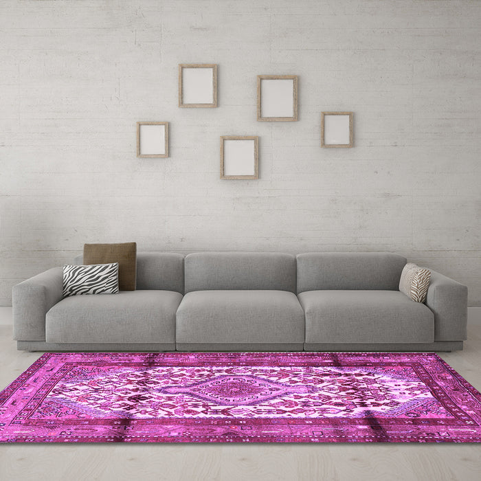 Machine Washable Persian Purple Traditional Area Rugs in a Living Room, wshtr1277pur