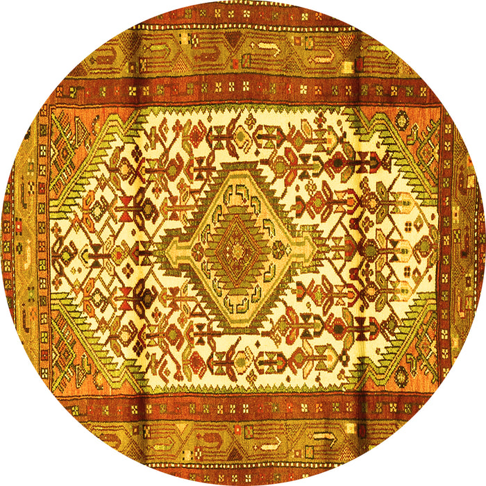 Round Machine Washable Persian Yellow Traditional Rug, wshtr1277yw