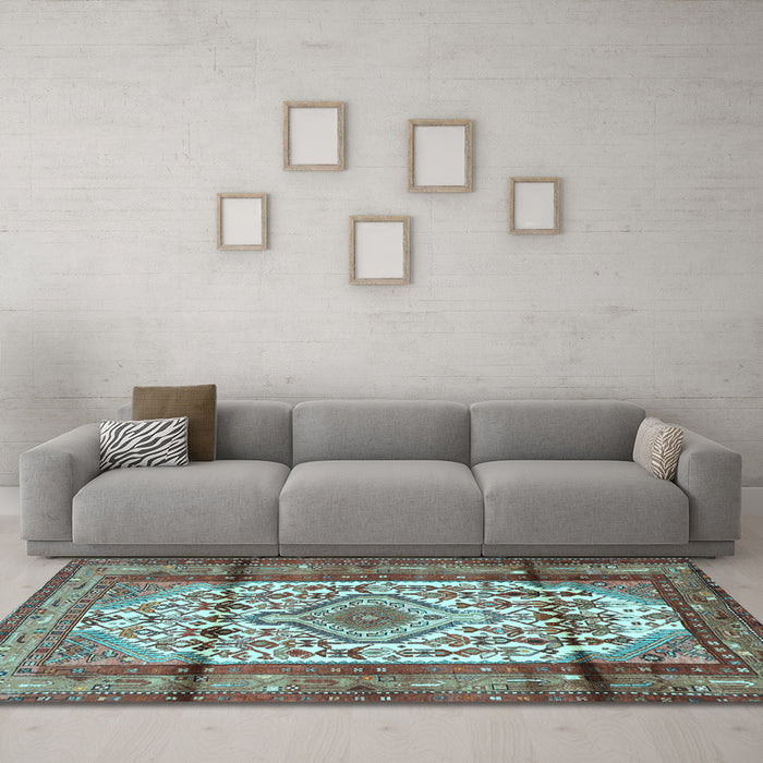 Machine Washable Persian Light Blue Traditional Rug in a Living Room, wshtr1277lblu