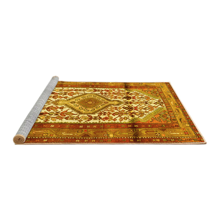 Sideview of Machine Washable Persian Yellow Traditional Rug, wshtr1277yw
