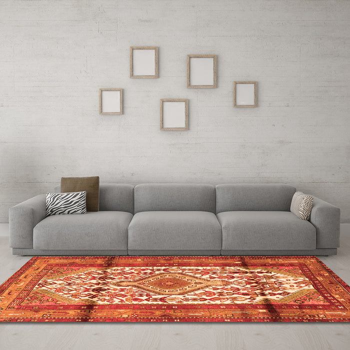 Machine Washable Persian Orange Traditional Area Rugs in a Living Room, wshtr1277org
