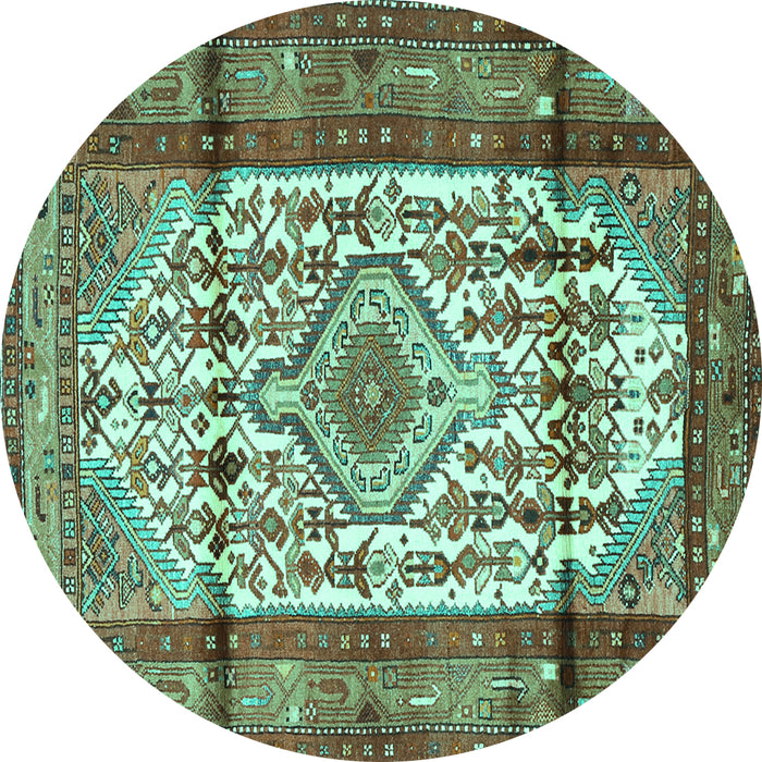 Round Machine Washable Persian Turquoise Traditional Area Rugs, wshtr1277turq