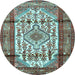 Round Machine Washable Persian Light Blue Traditional Rug, wshtr1277lblu