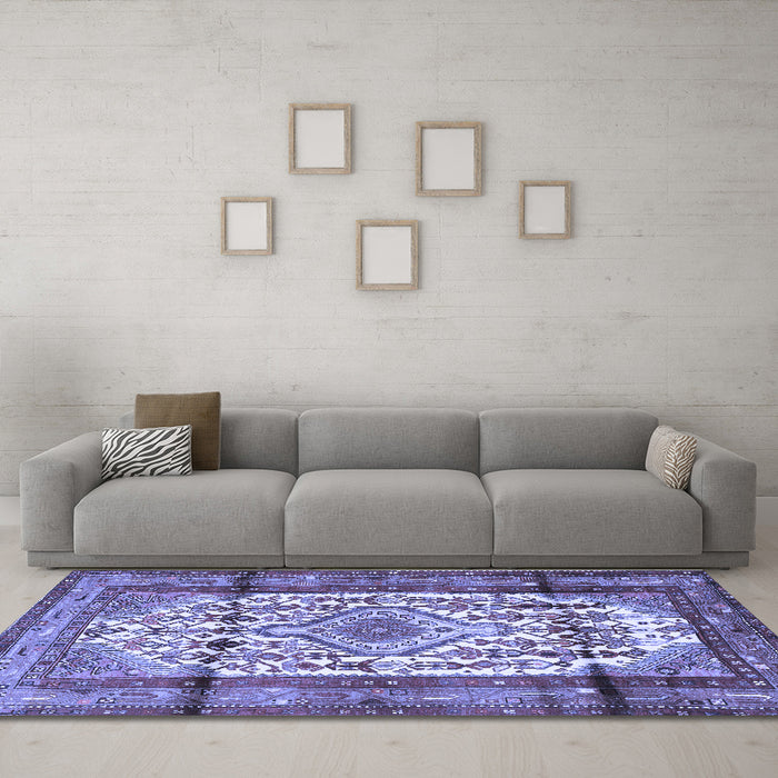 Machine Washable Persian Blue Traditional Rug in a Living Room, wshtr1277blu