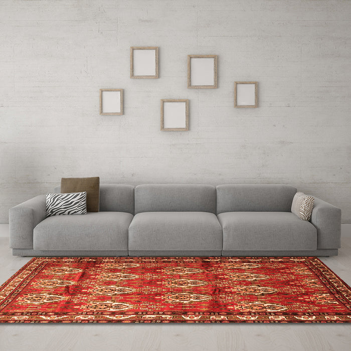 Machine Washable Persian Orange Traditional Area Rugs in a Living Room, wshtr1278org