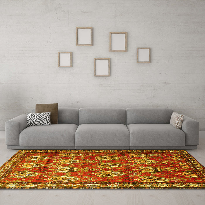 Machine Washable Persian Yellow Traditional Rug in a Living Room, wshtr1278yw