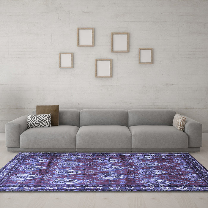 Machine Washable Persian Blue Traditional Rug in a Living Room, wshtr1278blu