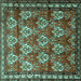 Square Machine Washable Persian Turquoise Traditional Area Rugs, wshtr1278turq