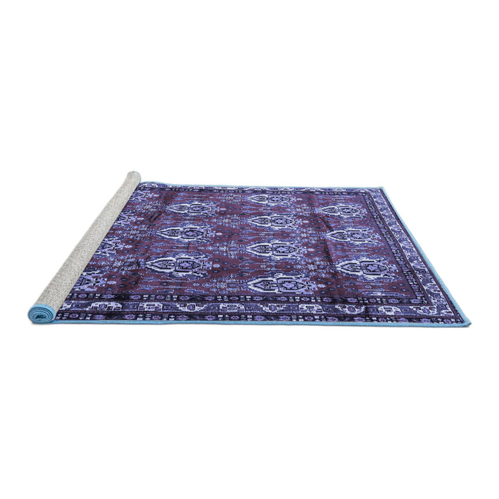 Sideview of Machine Washable Persian Blue Traditional Rug, wshtr1278blu