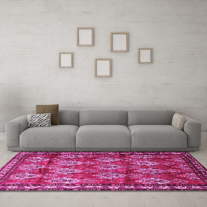 Machine Washable Persian Pink Traditional Rug in a Living Room, wshtr1278pnk