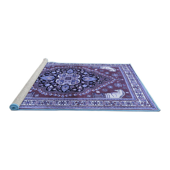 Sideview of Machine Washable Persian Blue Traditional Rug, wshtr1279blu