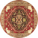 Round Persian Brown Traditional Rug, tr1279brn