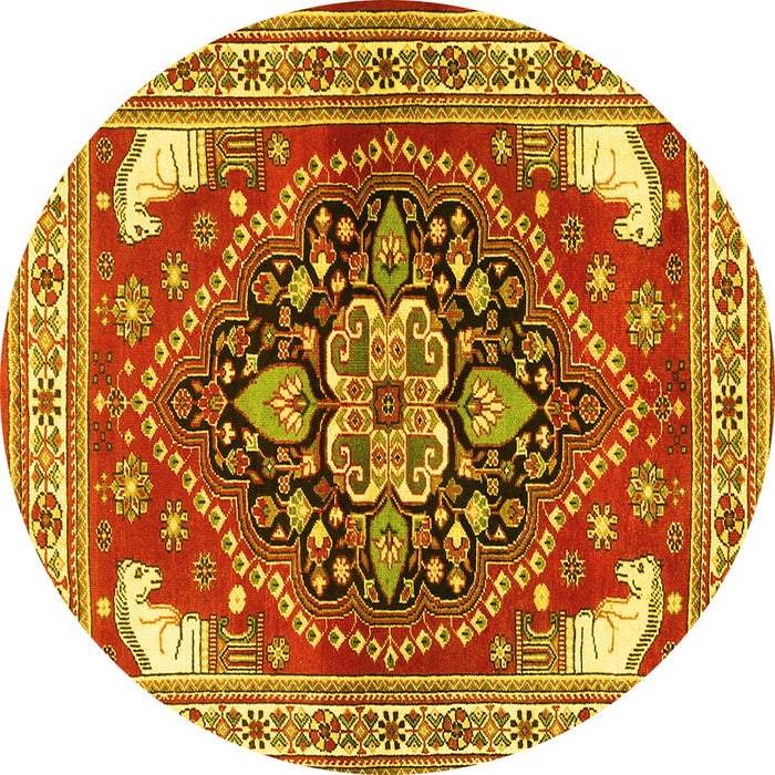 Round Machine Washable Persian Yellow Traditional Rug, wshtr1279yw
