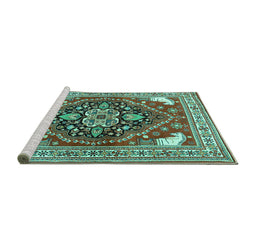 Sideview of Machine Washable Persian Turquoise Traditional Area Rugs, wshtr1279turq