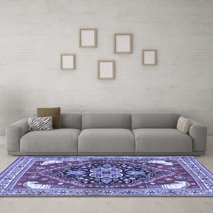 Machine Washable Persian Blue Traditional Rug in a Living Room, wshtr1279blu