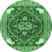 Round Machine Washable Persian Emerald Green Traditional Area Rugs, wshtr1279emgrn