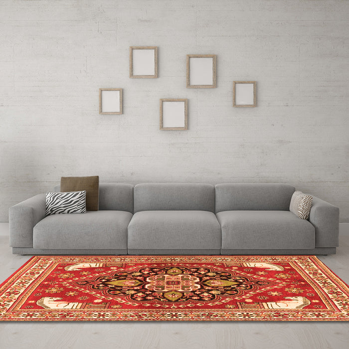Machine Washable Persian Orange Traditional Area Rugs in a Living Room, wshtr1279org